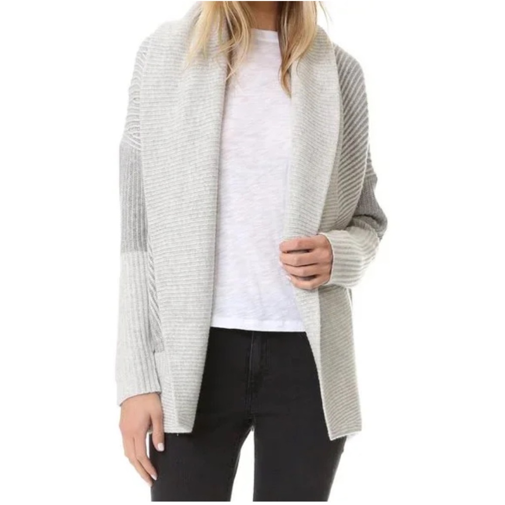Vince Cashmere Wool Colorblock Rib Circle Cardigan